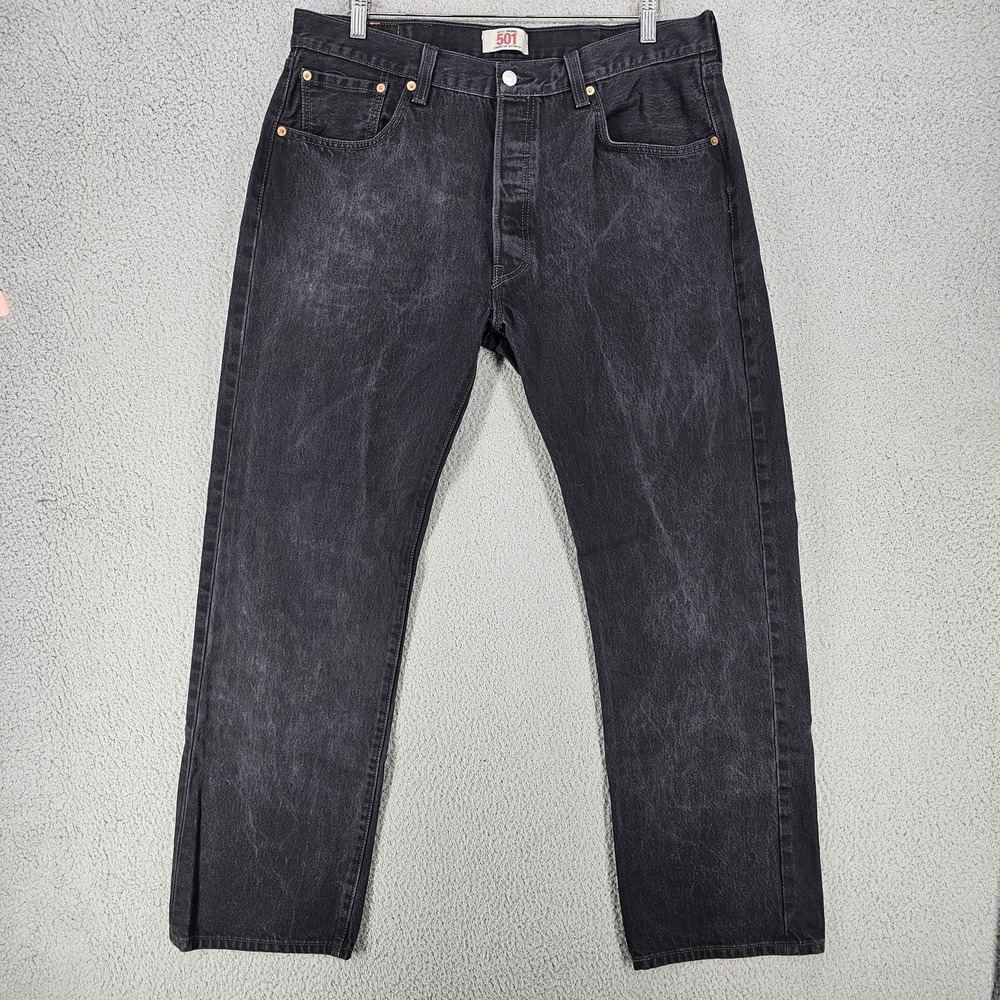 Levis 501 Jeans Mens 38x32 Black Denim Button Fly Straight Leg 100% Cotton